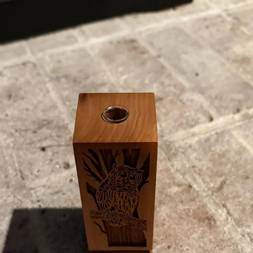 Vintage Solid American Walnut Owl Bud Vase Wood Decor - Picture 4 of 8